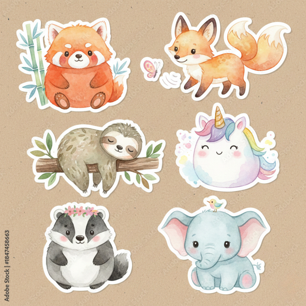 Obraz premium Watercolor animal stickers