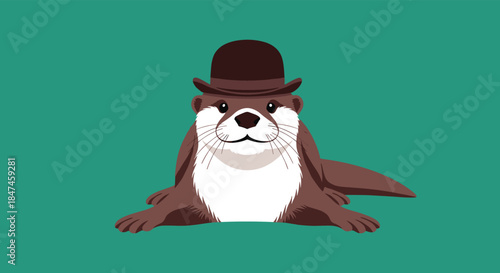 A dapper and charming cartoon otter wearing a stylish brown bowler hat, looking directly at the viewer with a gentle, friendly smile.