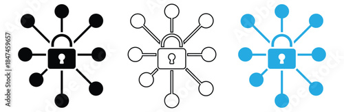 Network security icons with padlock and connections,Cyber security icon set. Data protection symbol. Secured network icon collection. Technology concept. Vector illustration.
