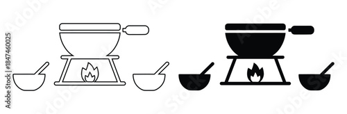 Camp stove and cooking pot icons for outdoor adventure,Camping gas icon Thin line design. Vector Graphic. EPS 10,Camping gas icon Logo Template Design set