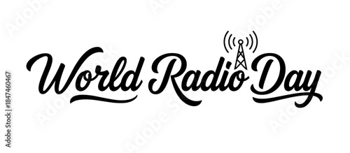 World Radio Day logo design with radio tower and sound waves  