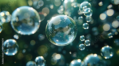 Wallpaper Mural Abstract image showcasing many bubbles floating on a blurred green background Torontodigital.ca