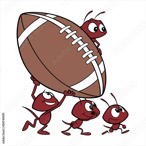 Tiny red ants exhibiting great strength and unity to transport a large football