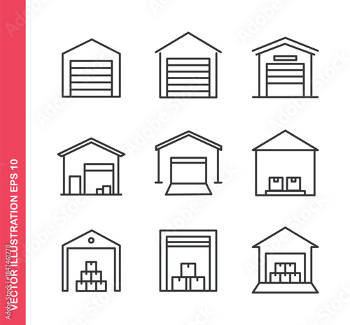 Warehouse icon. Outline icons collection. Editable stroke.