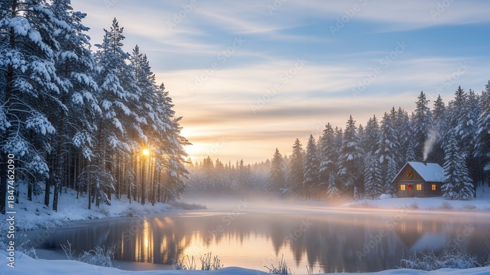 Fototapeta premium Holiday background with calm winter atmosphere