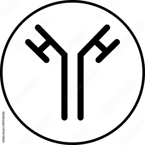 Antibody icon in flat style with immune system symbol. Medical science element, healthcare laboratory shape, microbiology research design for health diagnostics isolated on transparent background.