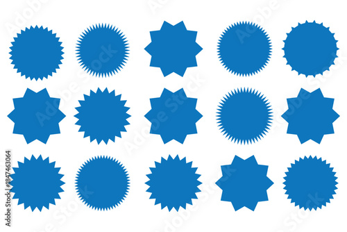 Red and black stamp seal vector set. Starburst, rosette, and jagged circle badges or sticker labels collection for price or warranty design