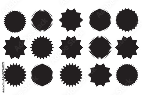 Red and black stamp seal vector set. Starburst, rosette, and jagged circle badges or sticker labels collection for price or warranty design