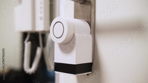 Modern door closing with a smart lock system safety.
