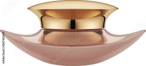 Luxury cosmetic jar with golden cap and elegant curves, isolated transparent background