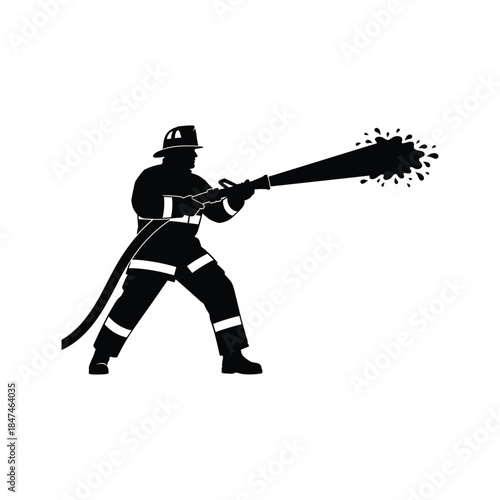 Firefighter in action isolated on white background, Vector, illustration