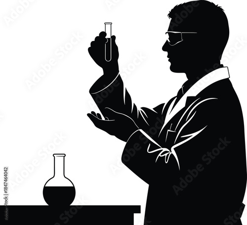 Scientist conducting chemical experiment isolated on white background, Vector, illustration