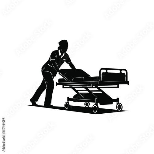 Medical professional assisting patient on gurney isolated on white background, Vector, illustration