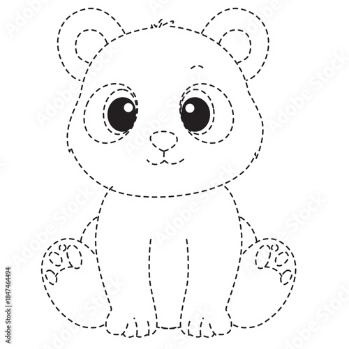 Dotted bear cub sitting line art ideal for storybooks, classroom materials, and playful early learning resources.