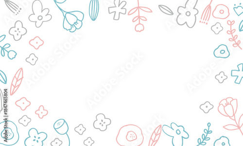 線画の北欧風イラストフレーム。草木と花の植物背景フレーム。手描きの草木。北欧風背景。
Line drawing Scandinavian style illustration frame. Plant background frame with plants and flowers. Hand drawn plants. Scandinavian style background.