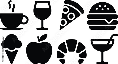 Food Icons Set – Fruits, Bakery and Beverages.