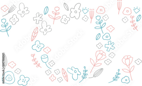 線画の北欧風イラストフレーム。草木と花の植物背景フレーム。手描きの草木。北欧風背景。
Line drawing Scandinavian style illustration frame. Plant background frame with plants and flowers. Hand drawn plants. Scandinavian style background.