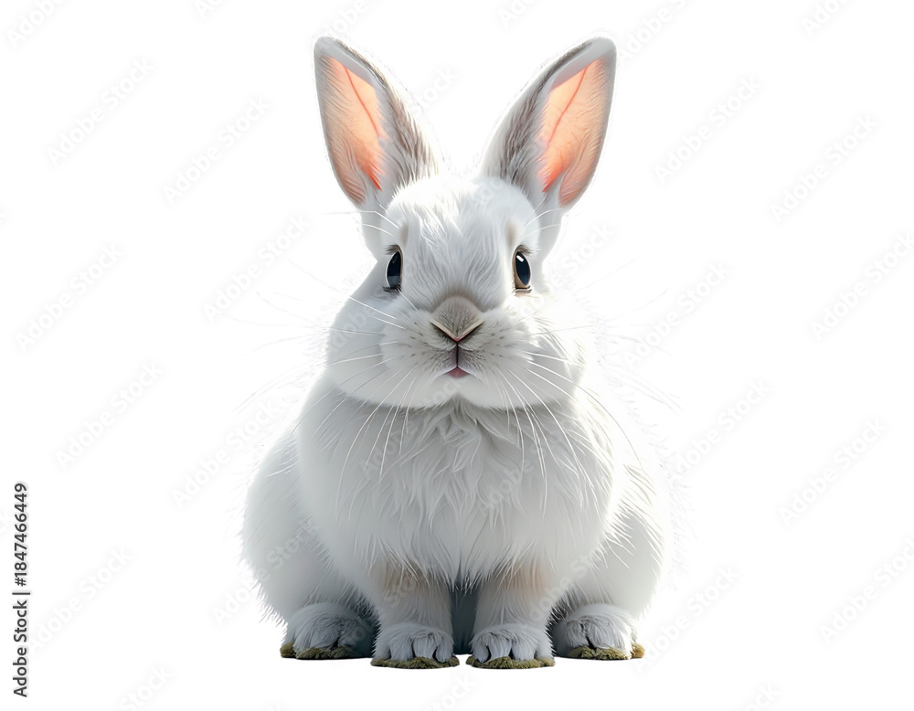 Fototapeta premium - Cute fluffy rabbit studio portrait, front-view sitting pose, isolated PNG 