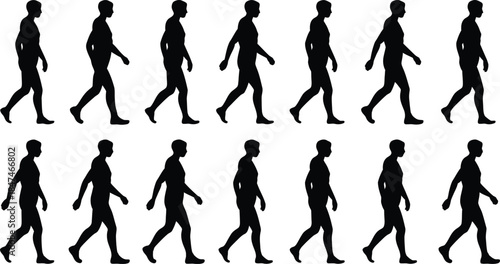 Silhouette animation sequence of a person walking cycle.