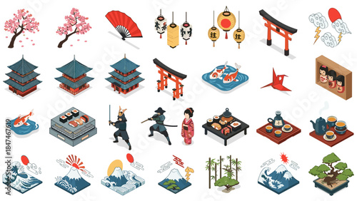 Collection of japanese cultural elements and symbols