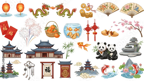 Collection of chinese new year elements and symbols