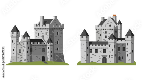 Two medieval castle illustrations