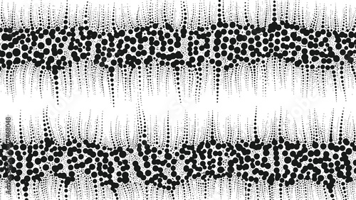Abstract pattern of black dots of varying sizes arranged in two horizontal bands, creating a textured, organic effect.
