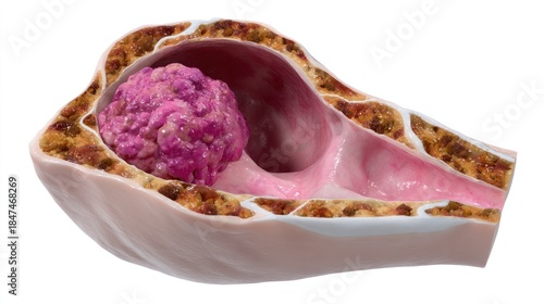 Medical illustration of a Tumor in human body: A detailed medical illustration showcasing a tumor growth within the human body, providing a close-up view of the abnormality.