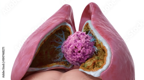 Anatomy of Lung Cancer: A detailed anatomical illustration showcasing the devastating impact of lung cancer. The image features a cross-section of the lung.