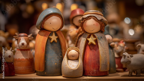 Nativity scene figures beautifully capture the joy of Christmas amid cheerful decorations Generative AI