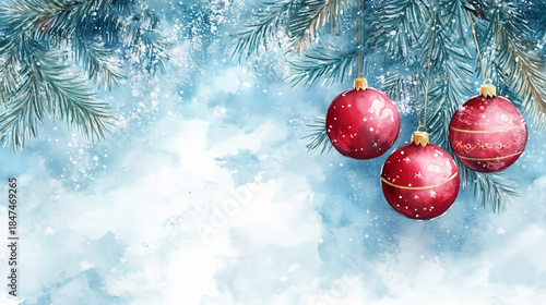 Watercolor Christmas decoration on background. Merry Christmas and happy New Year background