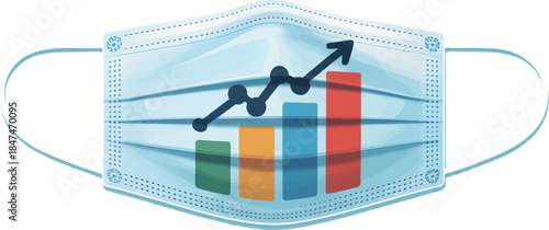 Medical mask with business growth chart, pandemic adaptation, resilient economy, transparent background