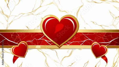 Golden heart banner with red hearts