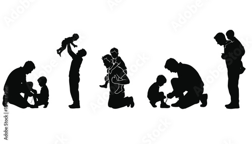 Silhouettes of fathers and children interacting in various poses.
