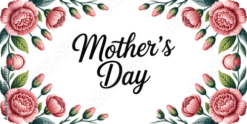 Mother's Day watercolor frame with carnations, roses, and feminine colors