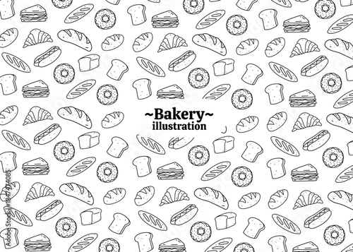 A set of bakery illustration pattern with white background, food packaging, menu illustration hand drawn print ads, food business, bakeshop