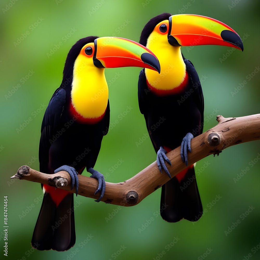 Obraz premium Toucan bird perched on a tree branch in tropical jungle