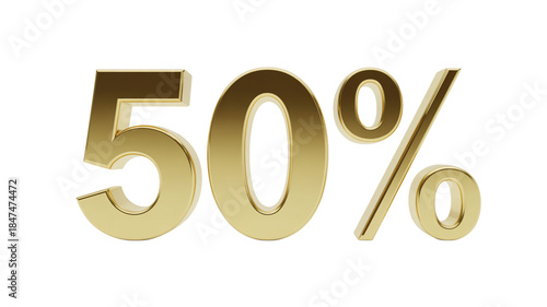 Striking three dimensional golden fifty percent discount symbol for sales