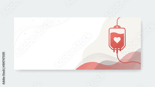 Poster of Blood Donation Bag with Heart Symbol and Abstract Red Waves. EPS Editable