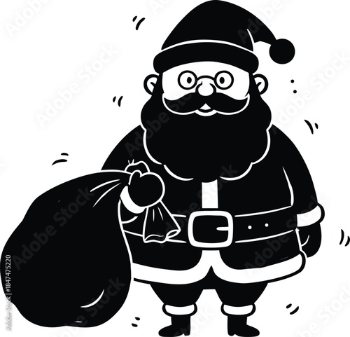 Santa Claus holding a large sack of gifts in a minimalist illustration style