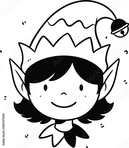 A cheerful cartoon elf wearing a festive hat and bow