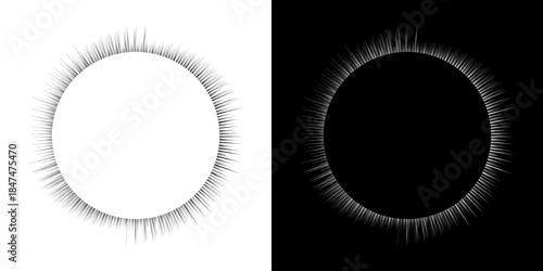 Dynamic abstract spiral sound wave rhythm lines. Circular spiral sound wave rhythm of lines. Circular futuristic abstract lines, black and white background.	