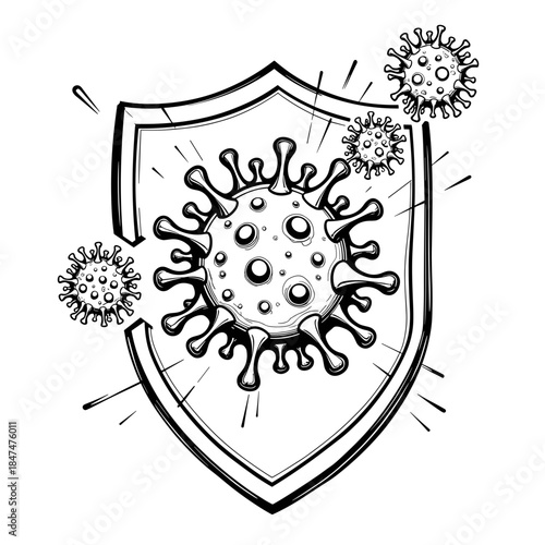 black and white shield protecting virus clip art preview