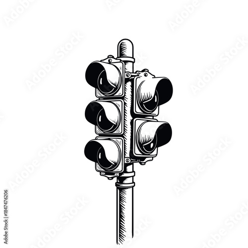 Snow covering traffic lights, urban design and winter safety concept