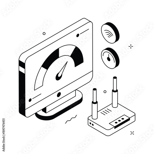 A modern isometric illustration of internet speed test, ready to use vector