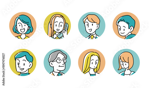 Business People Icon Set – Round Avatar Illustrations of Working Professionals