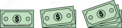 Illustration of three stacks of american currency depicting cash and financial wealth