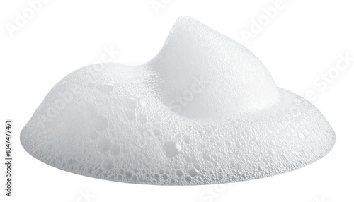 A pristine white dollop of creamy foam with a soft peak. Its airy texture is composed of countless tiny, glistening bubbles, creating a light, sudsy appearance.