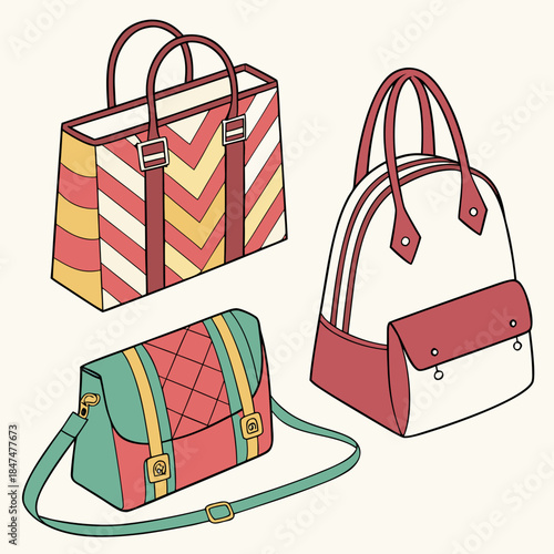 Colorful handbags with different patterns and fashion