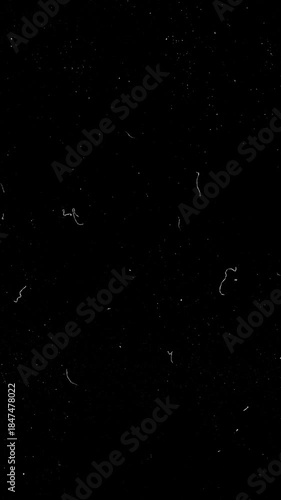 Film grain overlay with dust, scratches and noise. Vintage cinematic texture on black background for vertical video editing loop.